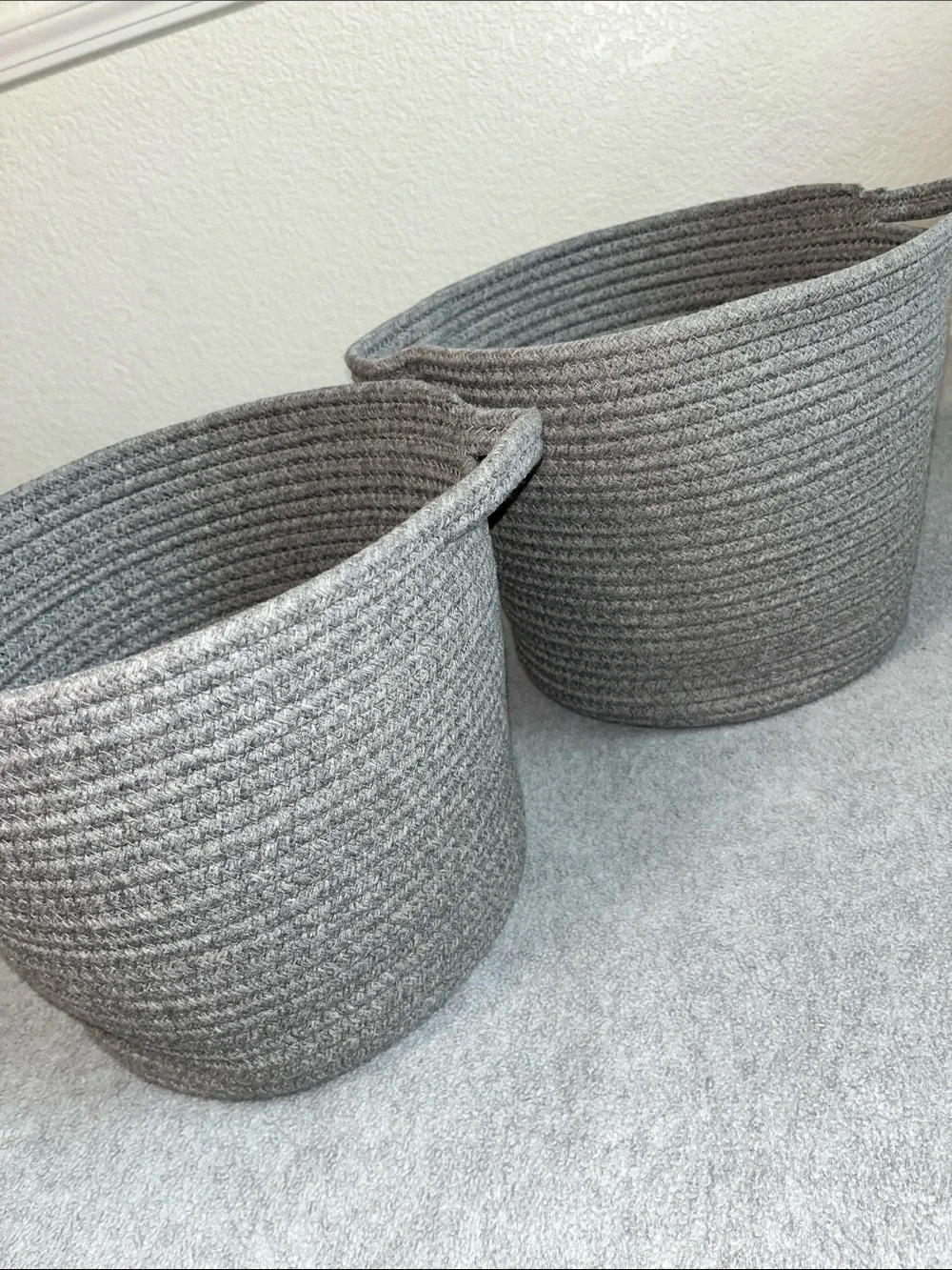 Round Yarn Basket Bundle Lot Gray Cottagecore Container Boho Bins